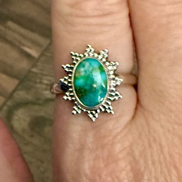 Southwestern Sunburst Ring – Sonoran Gold Turquoise & Sterling Silver Size 7 New - Picture 4 of 5